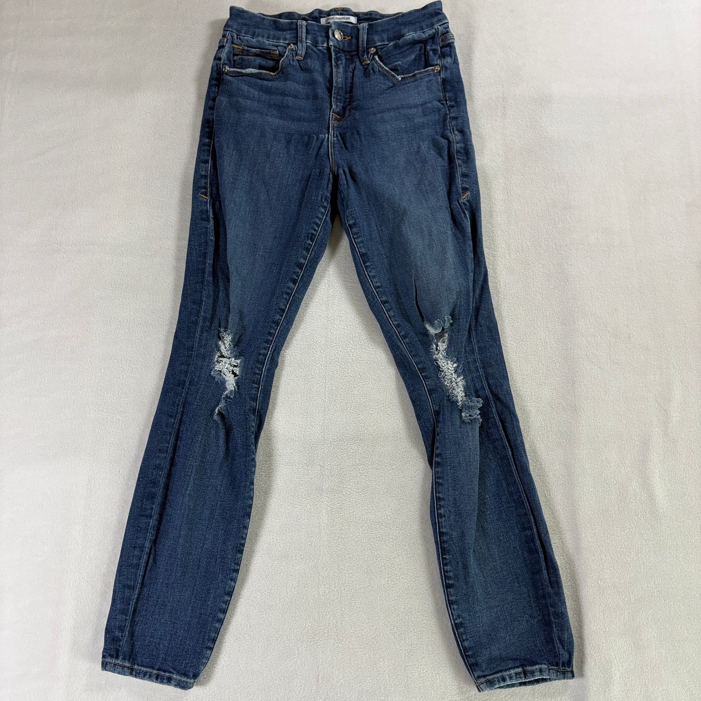 Skinny Distressed Crop Jeans Good American Tag 4 Fits Like 25X26 Blue Stretch