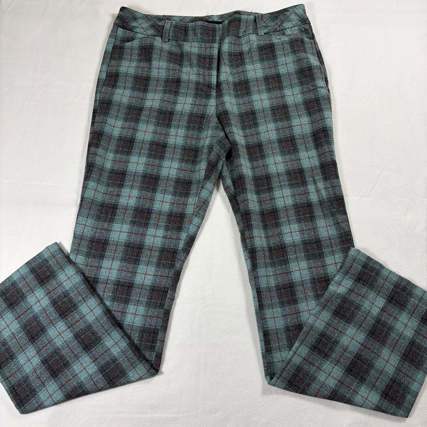 Plaid Retro Pants Womens 12 Tall Teal Black Checkered Y2K Streetwear TrouserFit