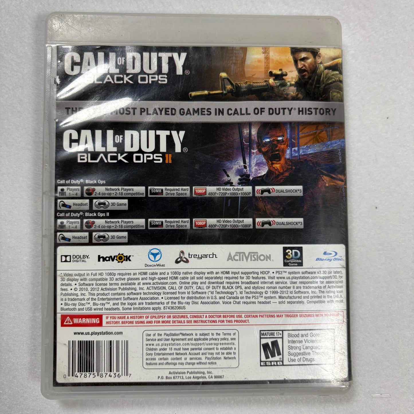 Call of Duty Black Ops I & II Combo Pack PS3 Complete w/ Manual Tested