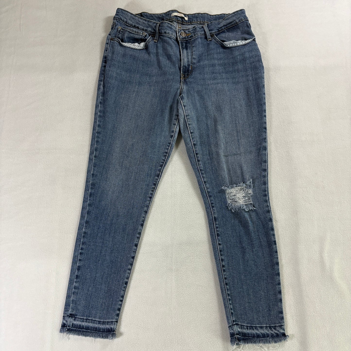 Levis 711 Skinny Distressed Raw Hem Jeans Tag 6 Fits Like 32X25 Blue Stretch