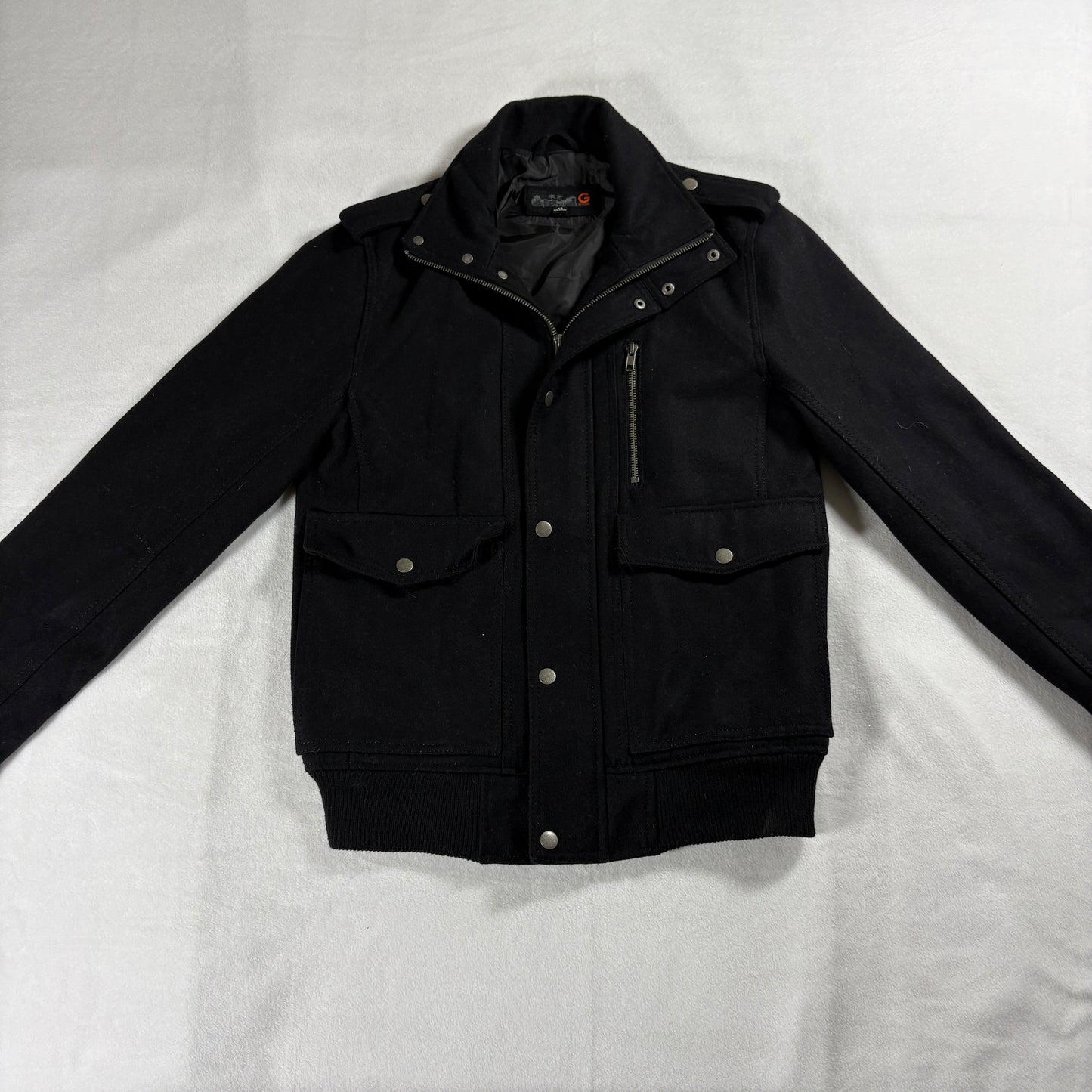 G By Guess Womens XS Wool Jacket Black Moto Bomber Streetwear Y2K Coat Vintage!!