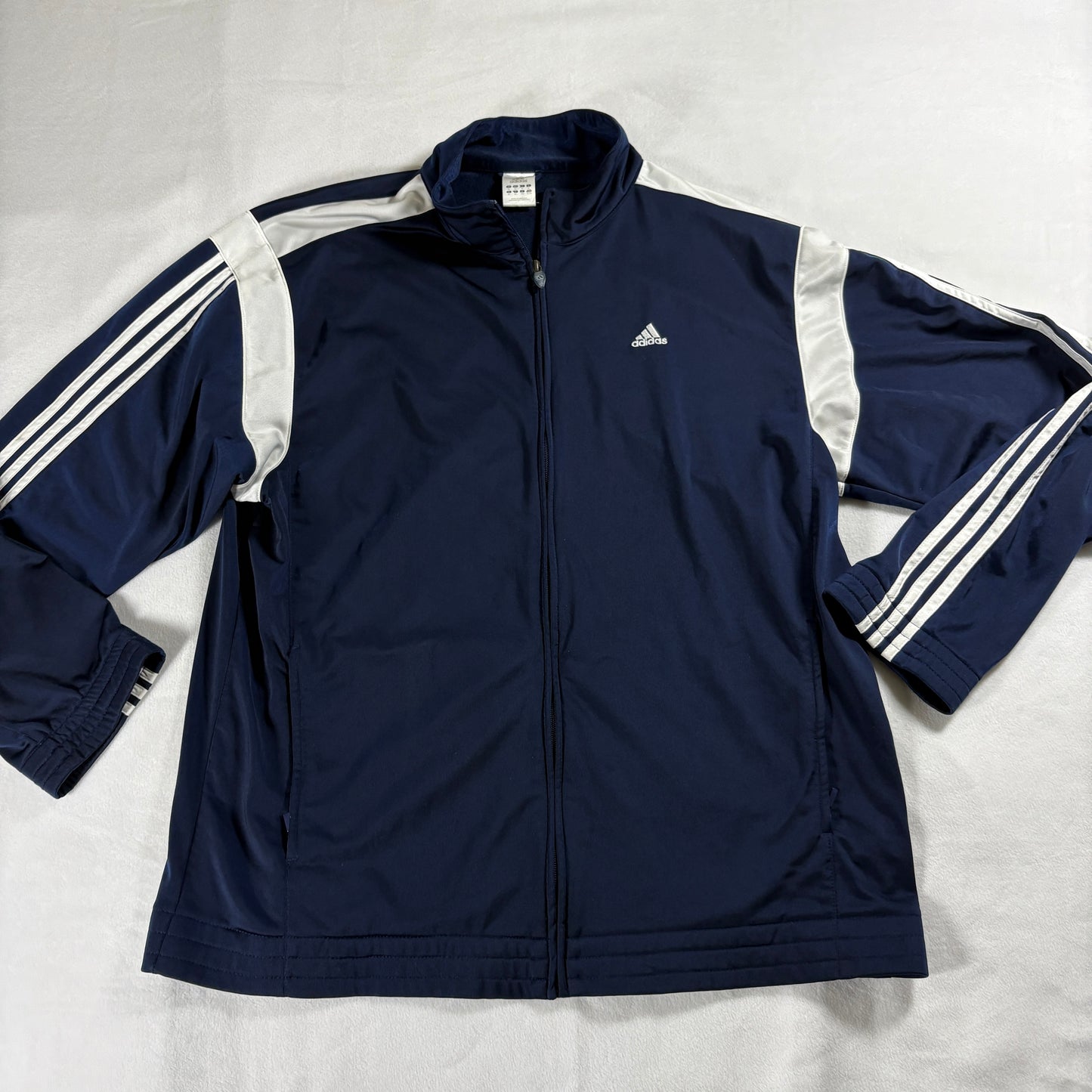 Adidas Mens XL Track Jacket Navy White Three Stripe Y2K Retro Full Zip Vintage!!