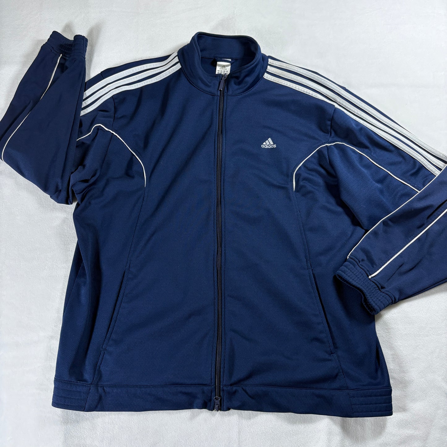 Adidas Mens XL Track Jacket Navy White Three Stripe Y2K Retro Full Zip Vintage!!