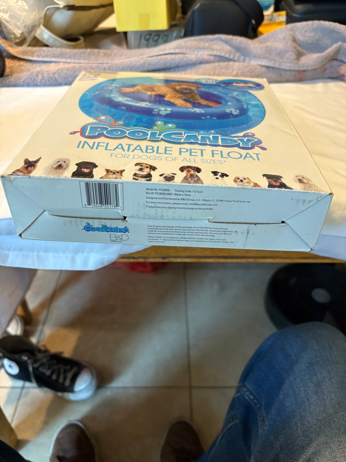 PoolCandy Inflatable Pet Float for Dogs – New in Box, 53"x35", 100lb Limit