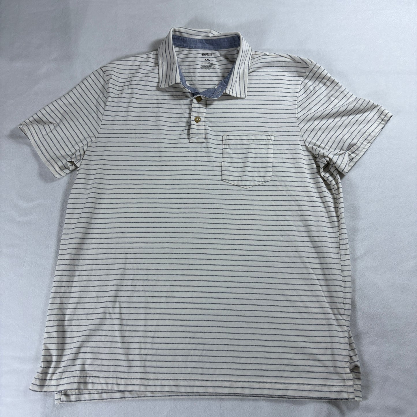 Sonoma Mens XXL Striped Polo Shirt Pocket Short Sleeve Casual Cotton Blend Wears