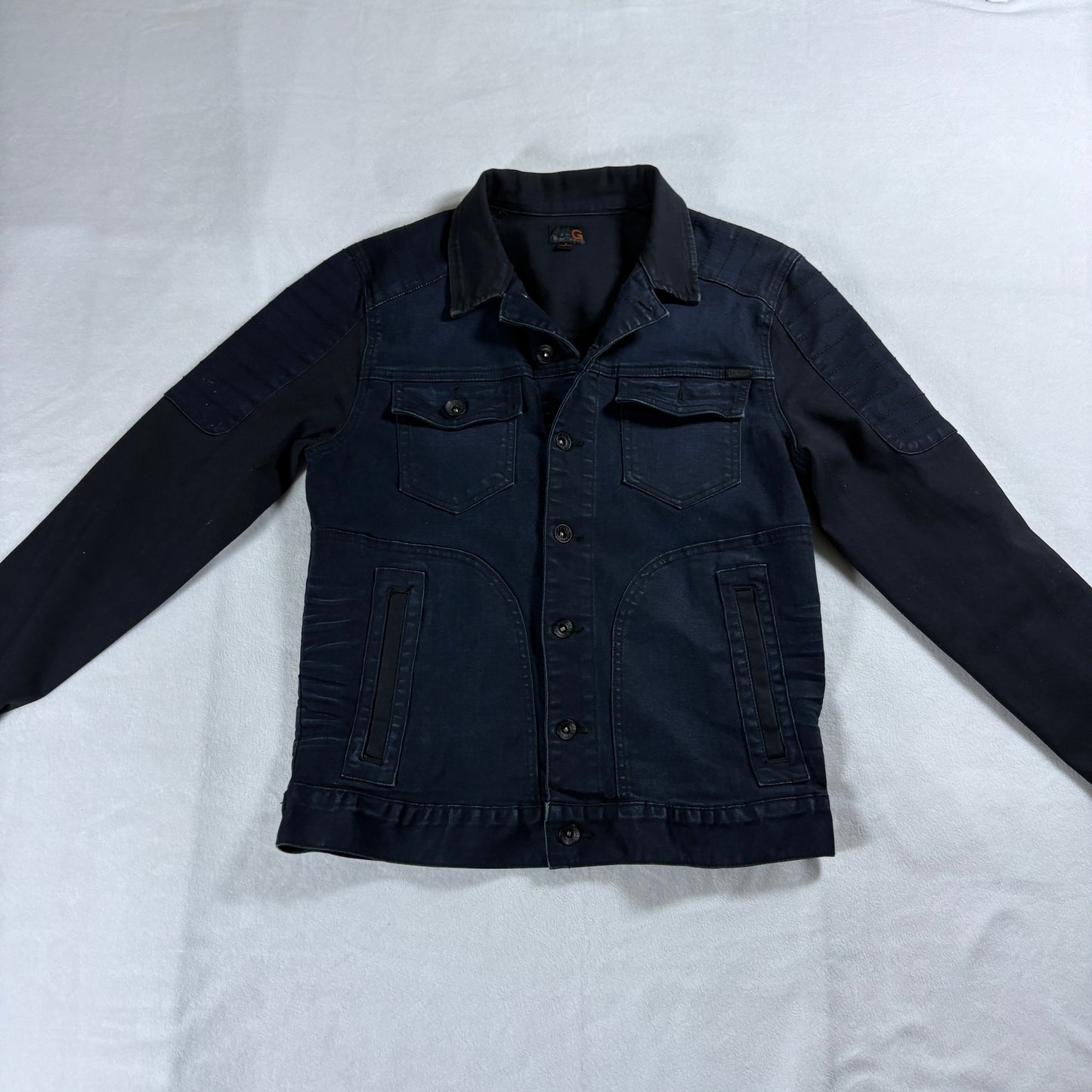 Guess G By Guess Mens S Denim Jacket Dark Wash Trucker Moto Streetwear Retro Fit