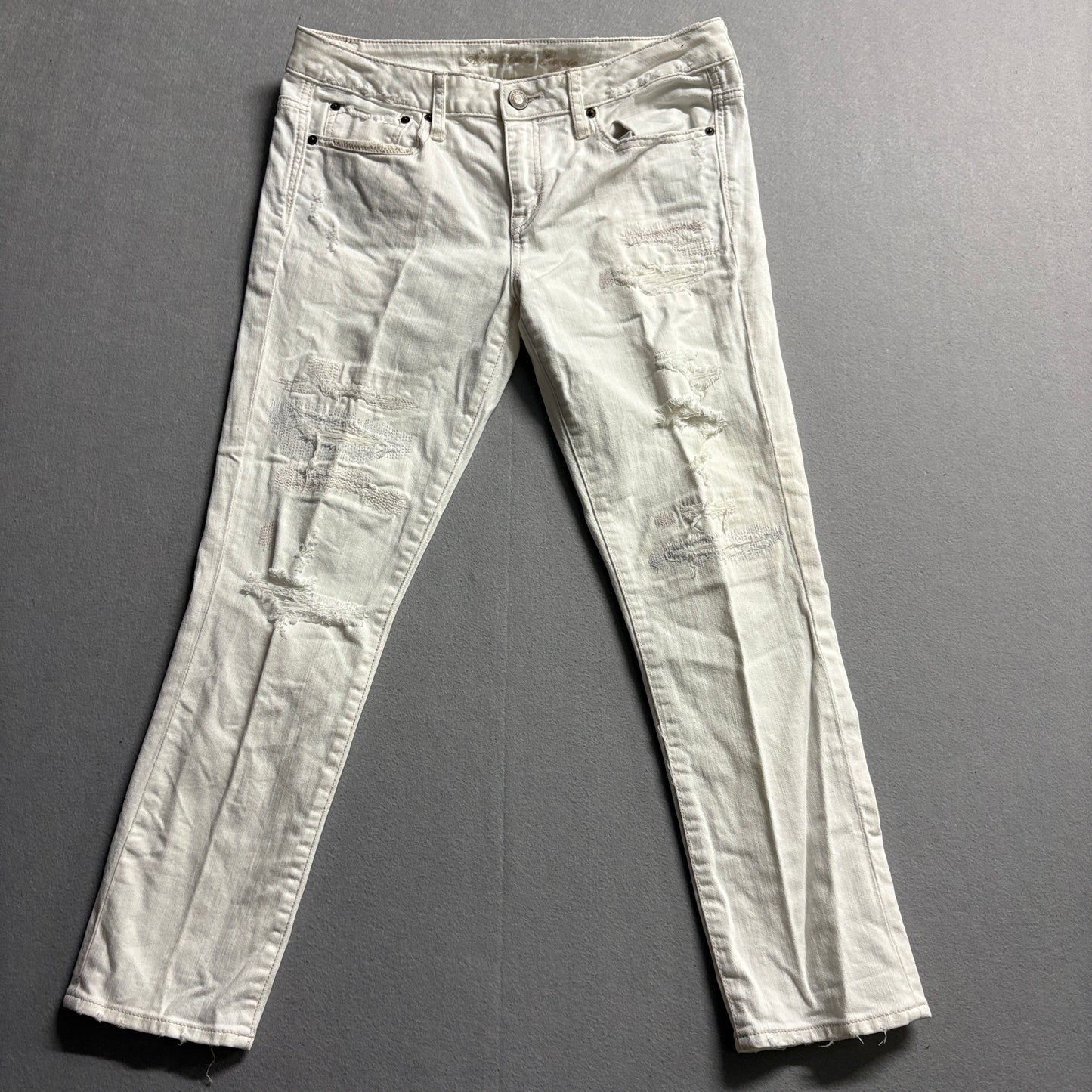 American Eagle White Skinny Jeans Distressed Stretch Denim 6 Regular Fits 33X26