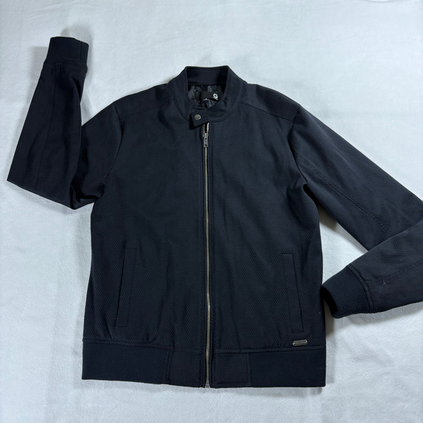 Guess G By Guess Mens M Quilted Bomber Jacket Black Zip Streetwear Retro 90s Fit