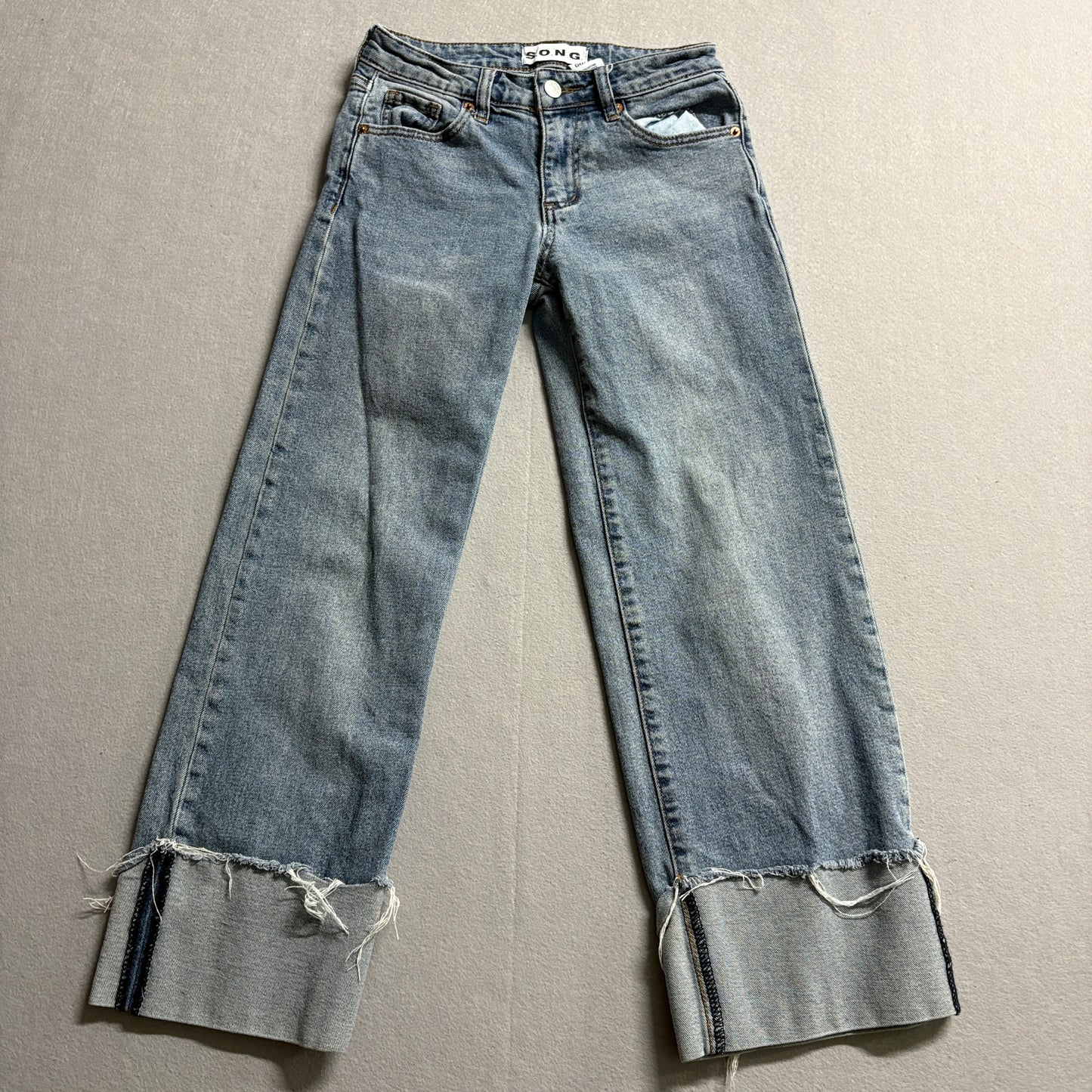 S.O.N.G. Wide Leg Cuffed Jeans Womens 00/23 Cropped Y2K Denim Fits 26X25
