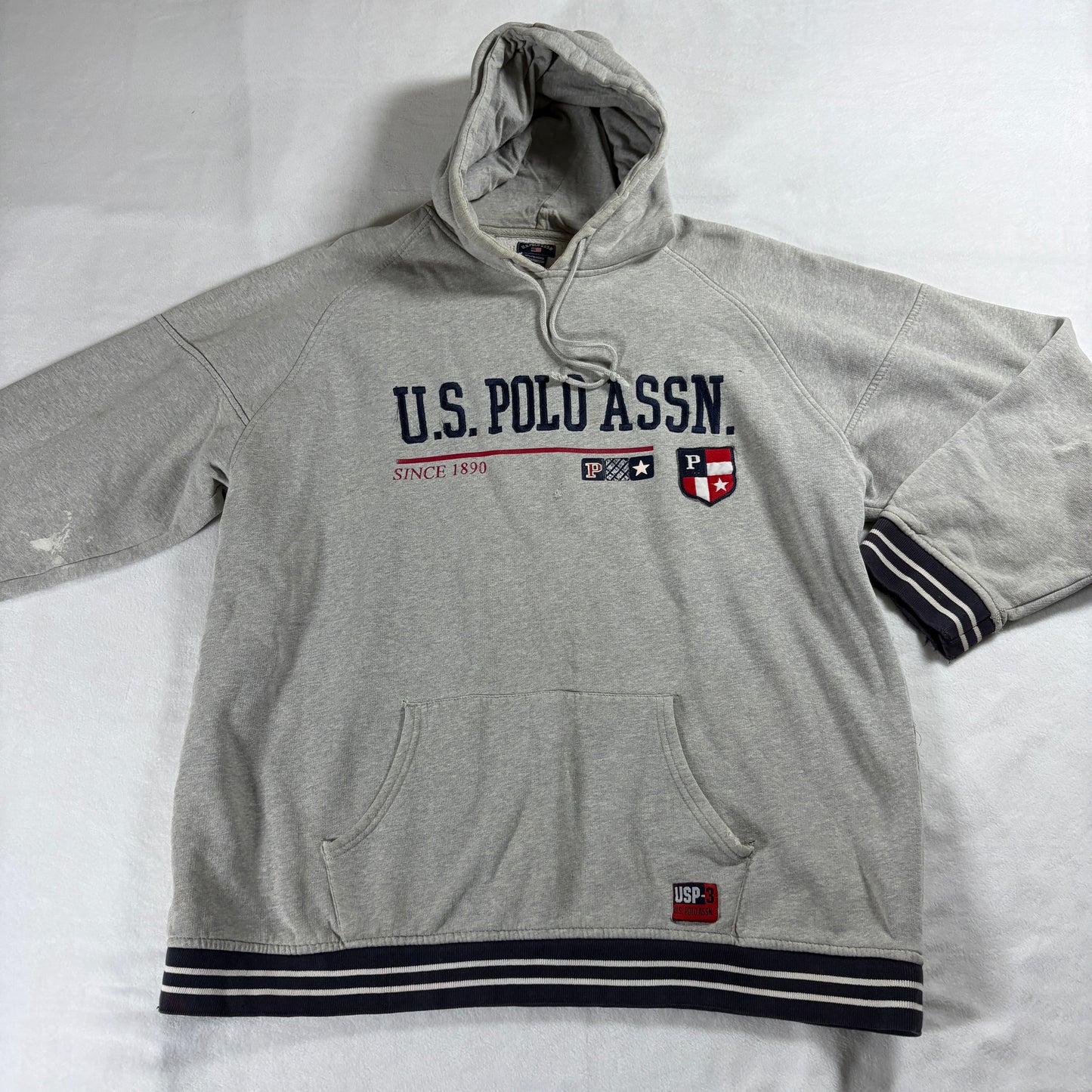 U.S. Polo Assn Mens XL Gray Hoodie Vintage Streetwear USP-3 Pullover Oversized!!