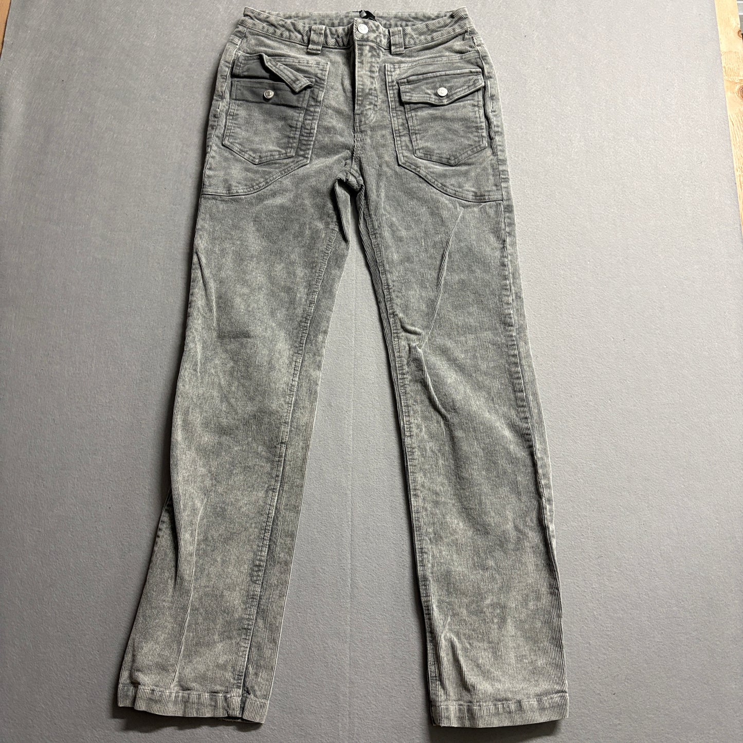 Y2K Forever 21 Corduroy Cargo Pants Gray Low Rise Flare Size 6 Fits Like 29x31