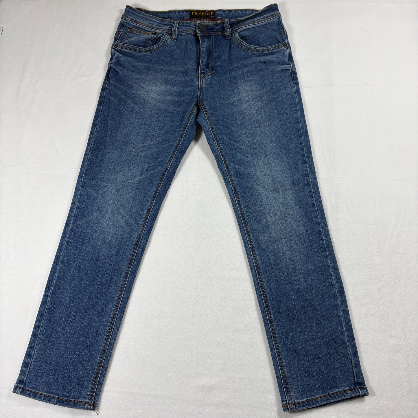 Freego Jeans Mens 31x31 Blue Denim Slim Fit Vintage Y2K Style Faded Wash Streetwear