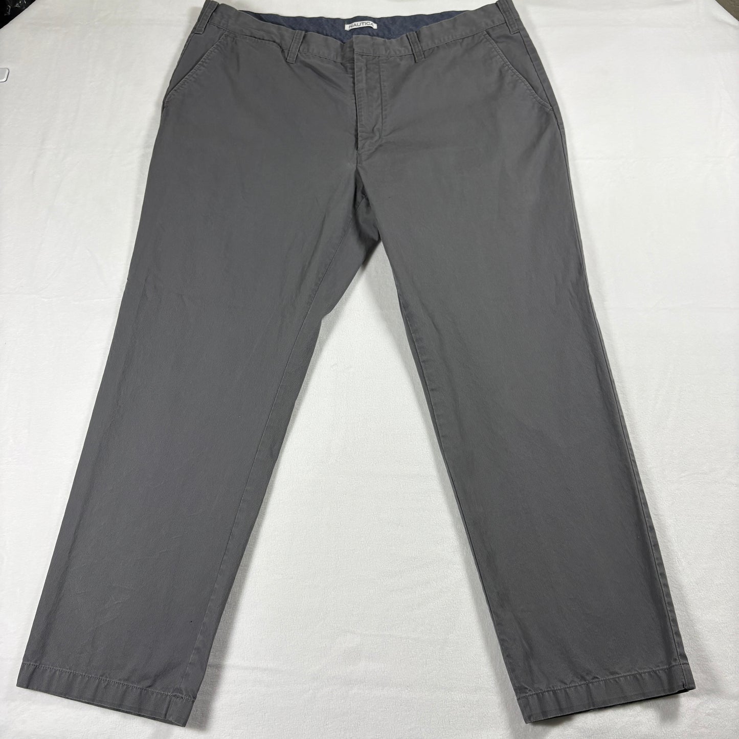 Nautica Pants Mens 40x30 Gray Chino Cotton Casual Straight Fit Classic Style