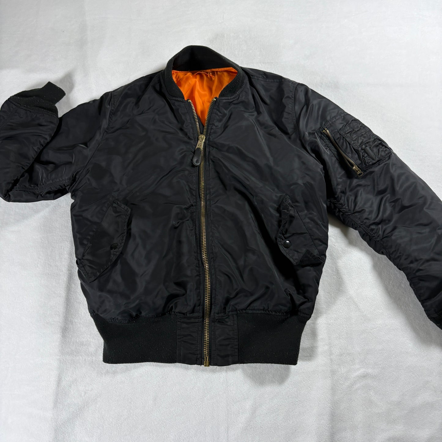 Alpha Industries MA-1 Bomber Jacket Mens Black Orange Lined Flight Military