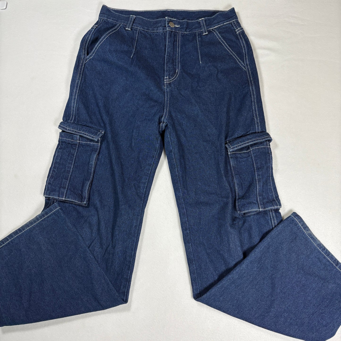 Dazy Womens Jeans XL Blue Baggy Cargo Y2K Wide Leg Carpenter Utility Denim