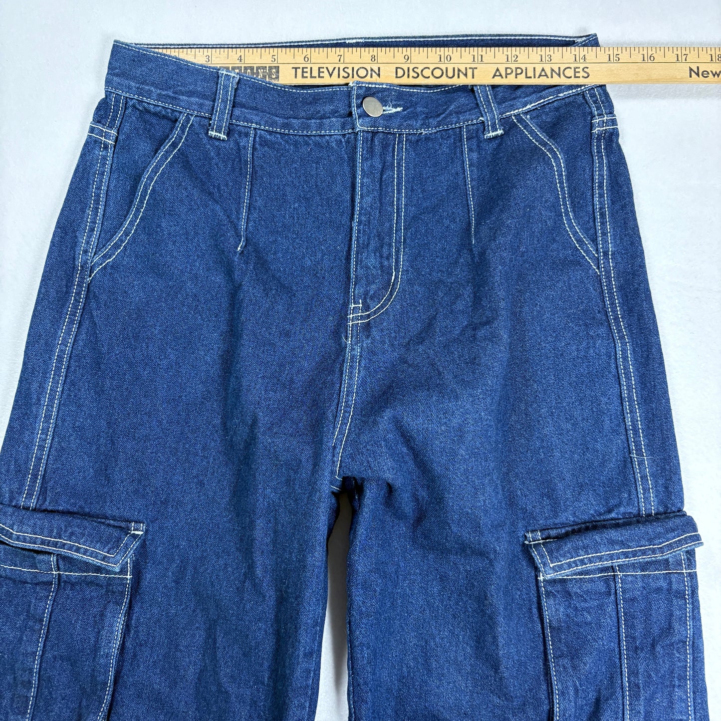Dazy Womens Jeans XL Blue Baggy Cargo Y2K Wide Leg Carpenter Utility Denim