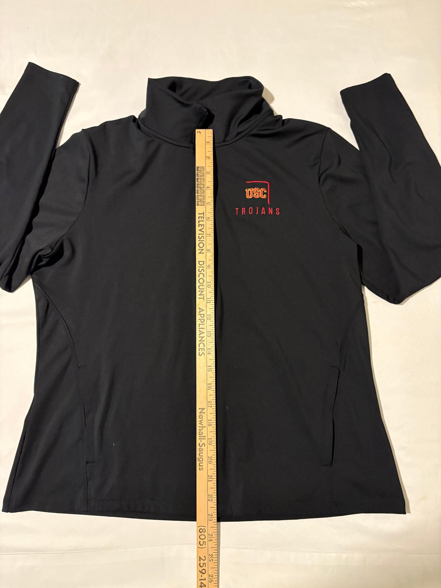 USC Trojans Women’s Full Zip Black Jacket Size M Stretch Fit 25” Length NCAA