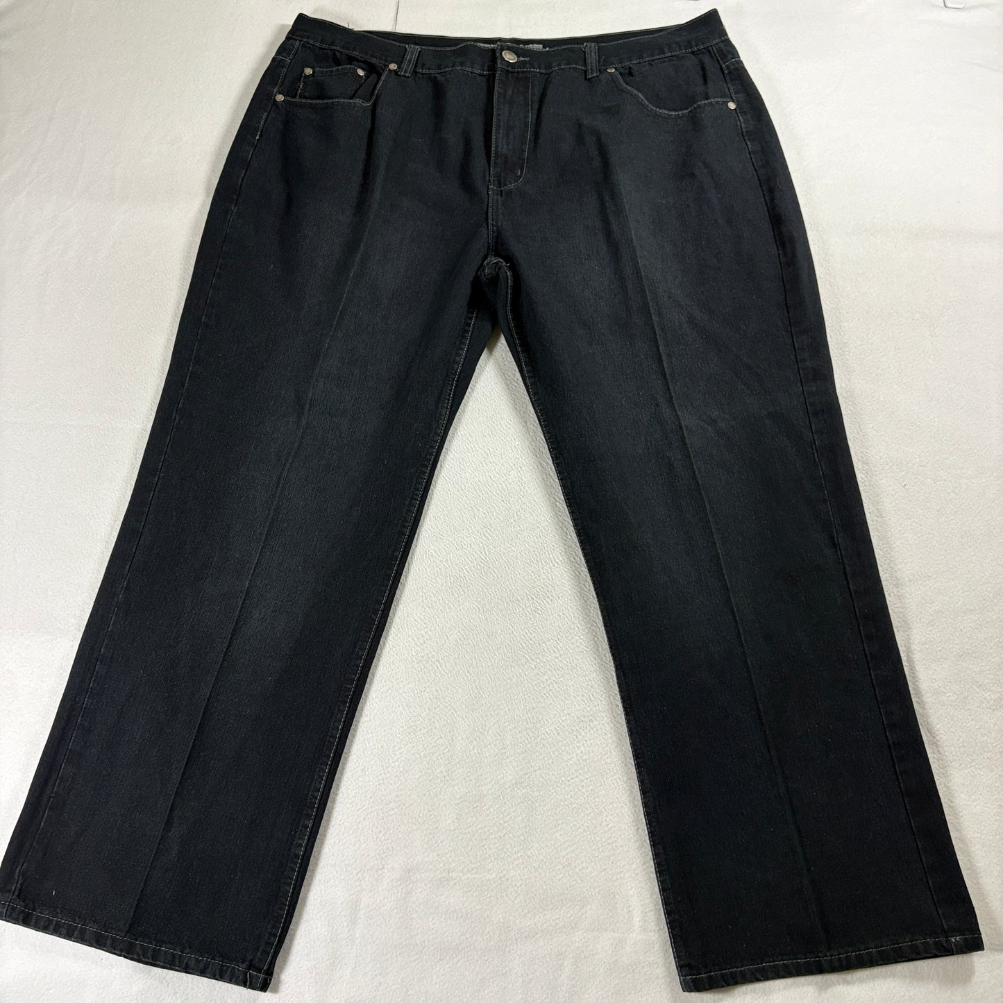 Slim Straight Denim Jeans Level One 46x32 Fits Like 43X30 Black Dark Wash Fade