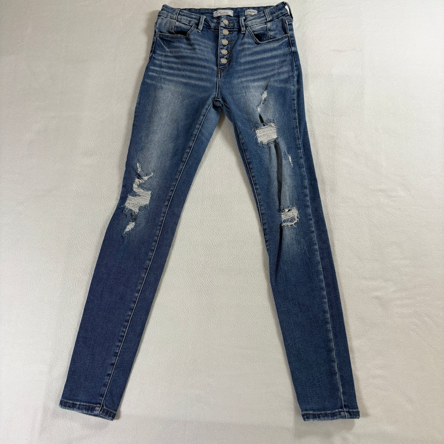 KanCan Womens 27 High Rise Skinny Distressed Button Fly Denim Jeans Y2K Retro