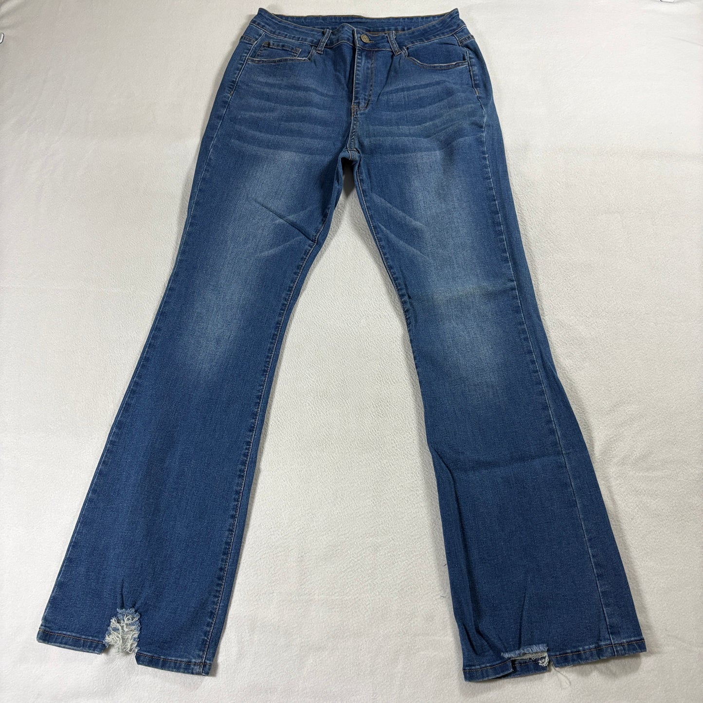 Bootcut Flare Stretch Jeans KUNMI Tag 12 Fits Like 30X32 Blue Distressed Hem