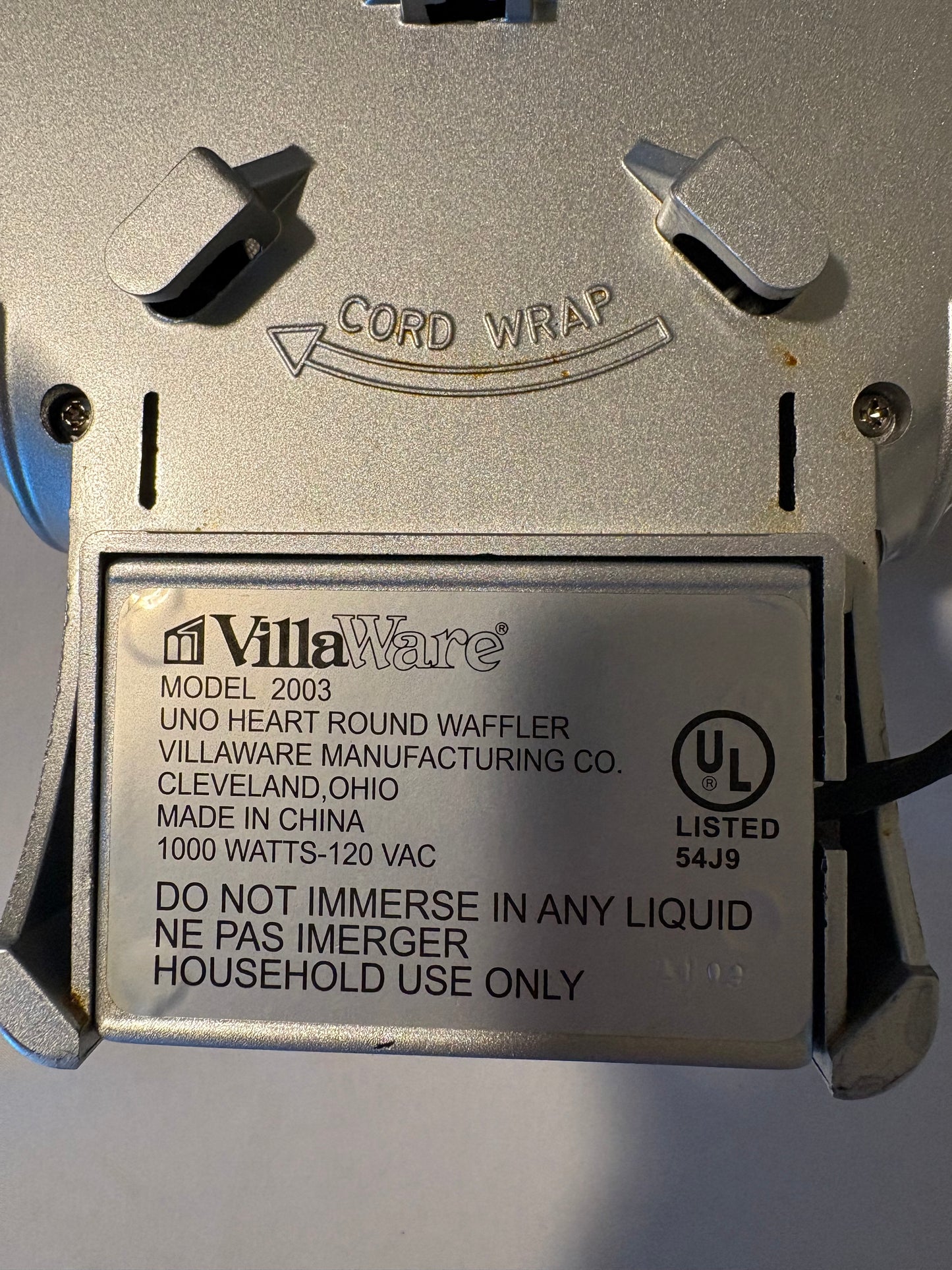 Vintage VillaWare 2003 Waffle Maker Iron Chrome Classic Belgian USA Tested Works