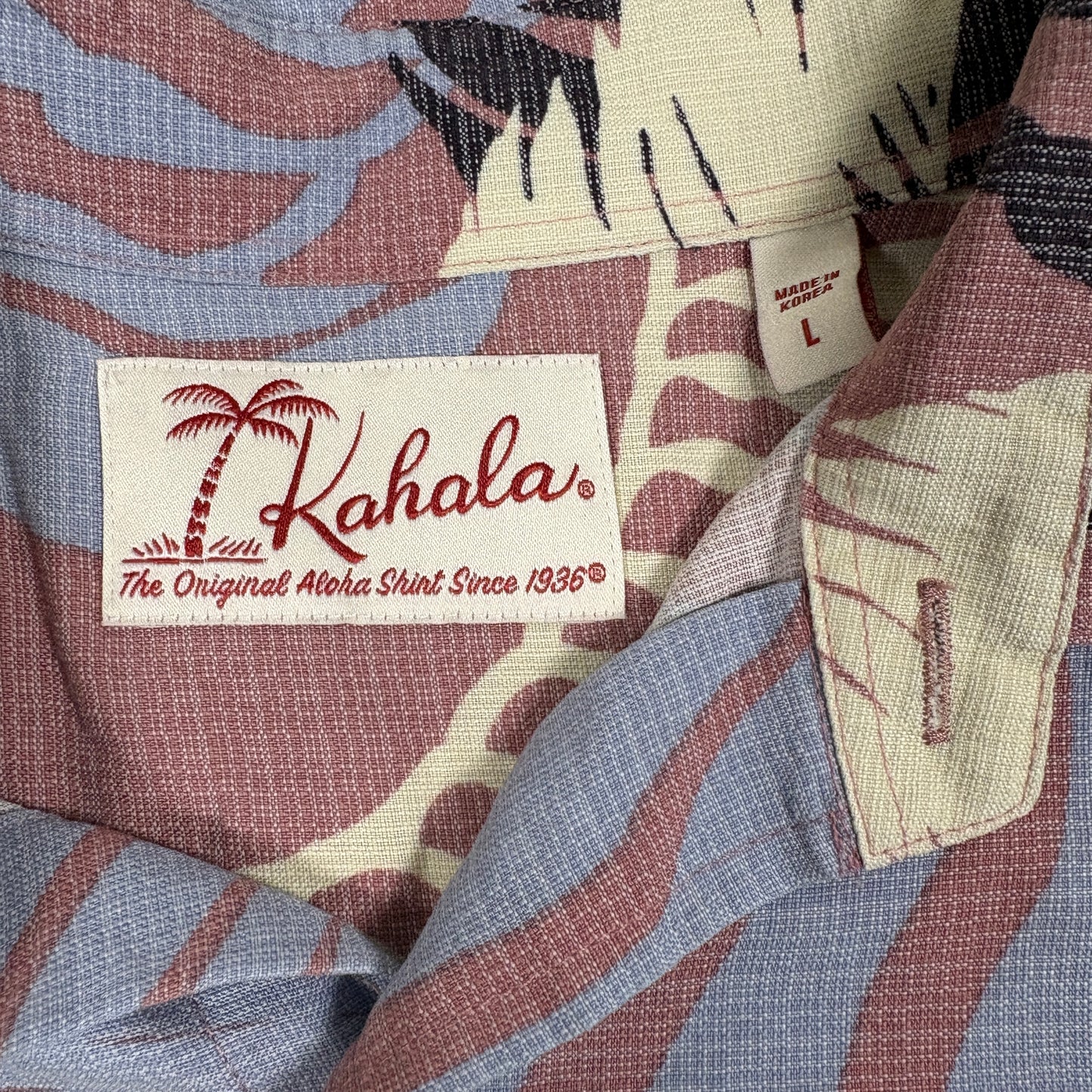 Kahala Mens Aloha Shirt Large Vintage 90s Made In Korea Palm Leaf Rayon Grunge