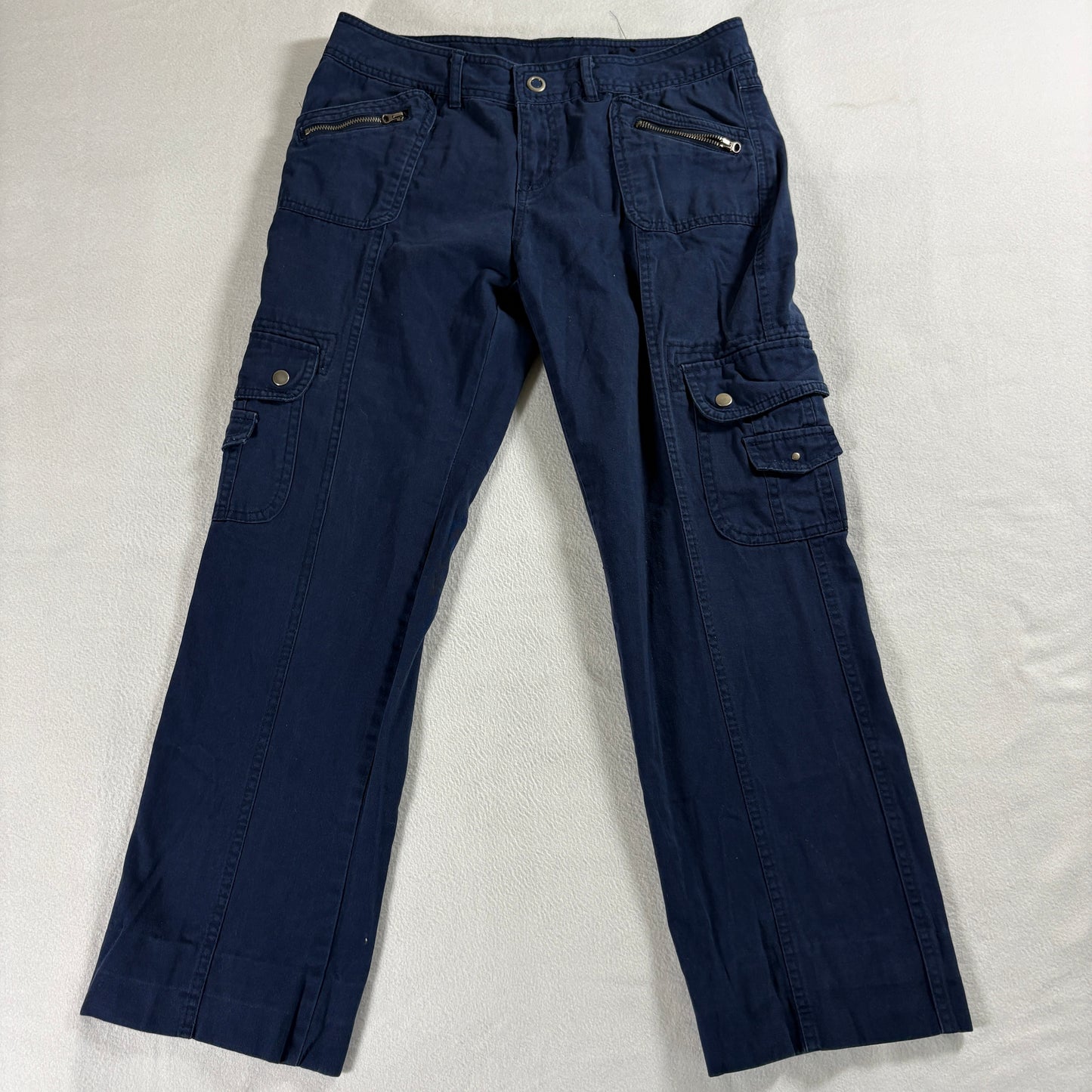 Faded Glory Womens Petite GP Navy Cargo Pants Zipper Pocket Utility Streetwear90