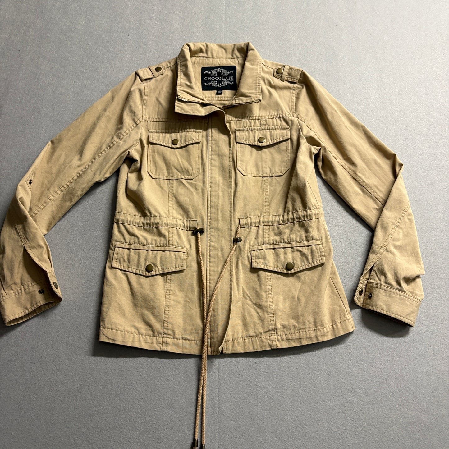 Chocolate USA Utility Safari Jacket Tan Military Field Coat Size M Casual