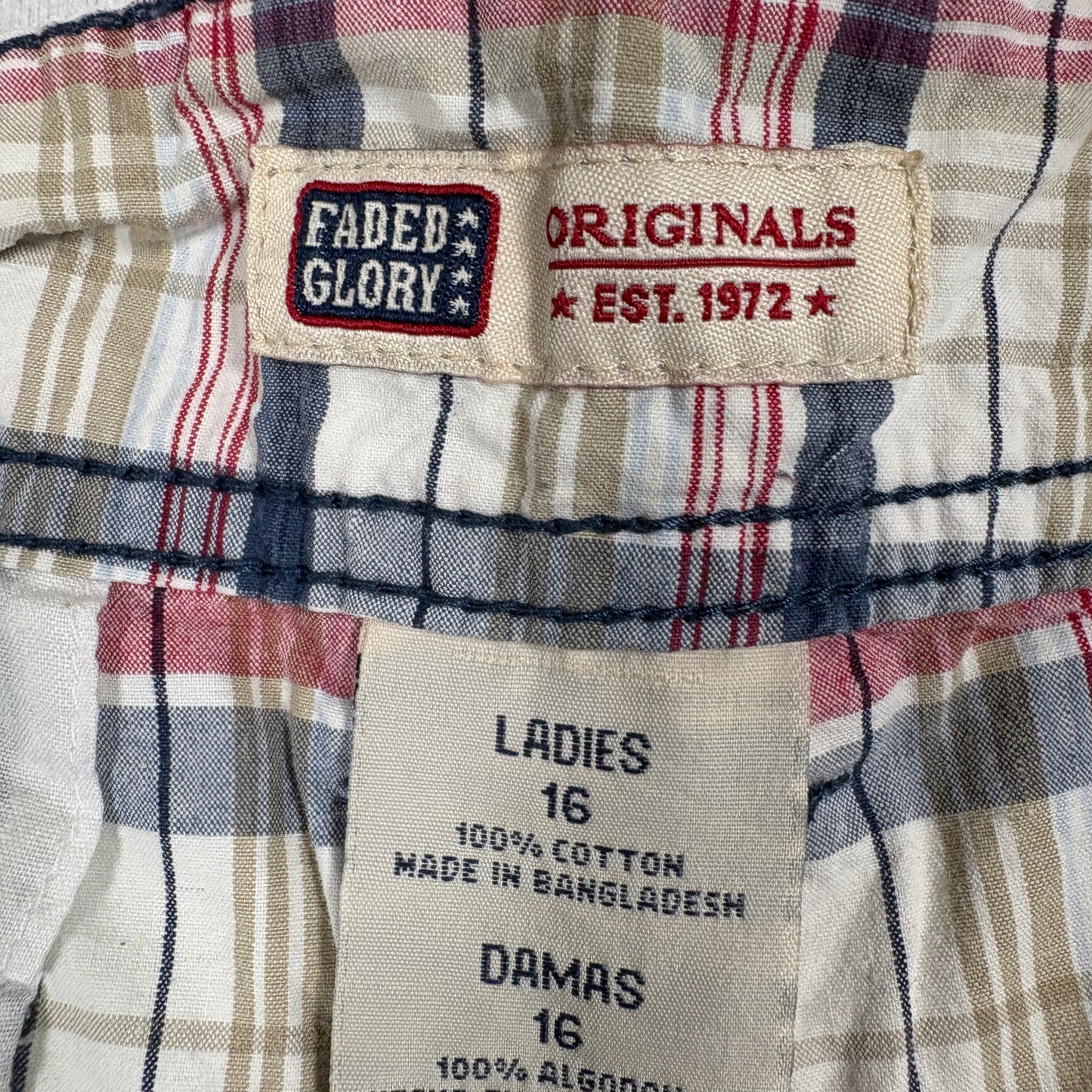 Faded Glory Womens Shorts 16 Plaid Red Blue Cotton High Rise Y2K Grunge