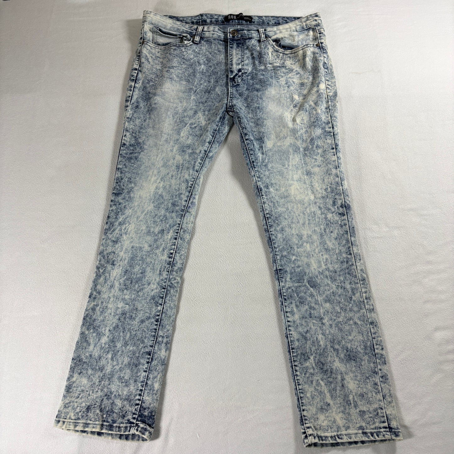 ROK Mens 38 Acid Wash Skinny Jeans Distressed Y2K Vintage 90S Denim Grunge RockX