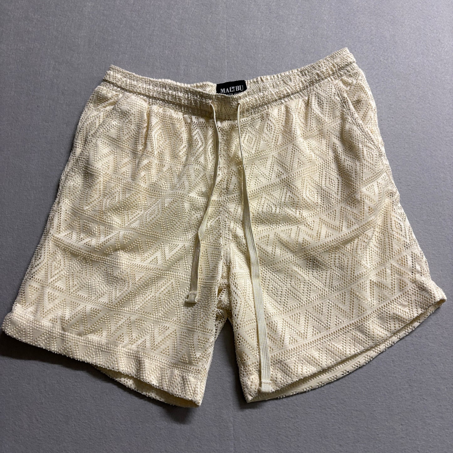 Malibu Beach Club Crochet Lounge Shorts Cream Boho Resort Size M Fits Like 30