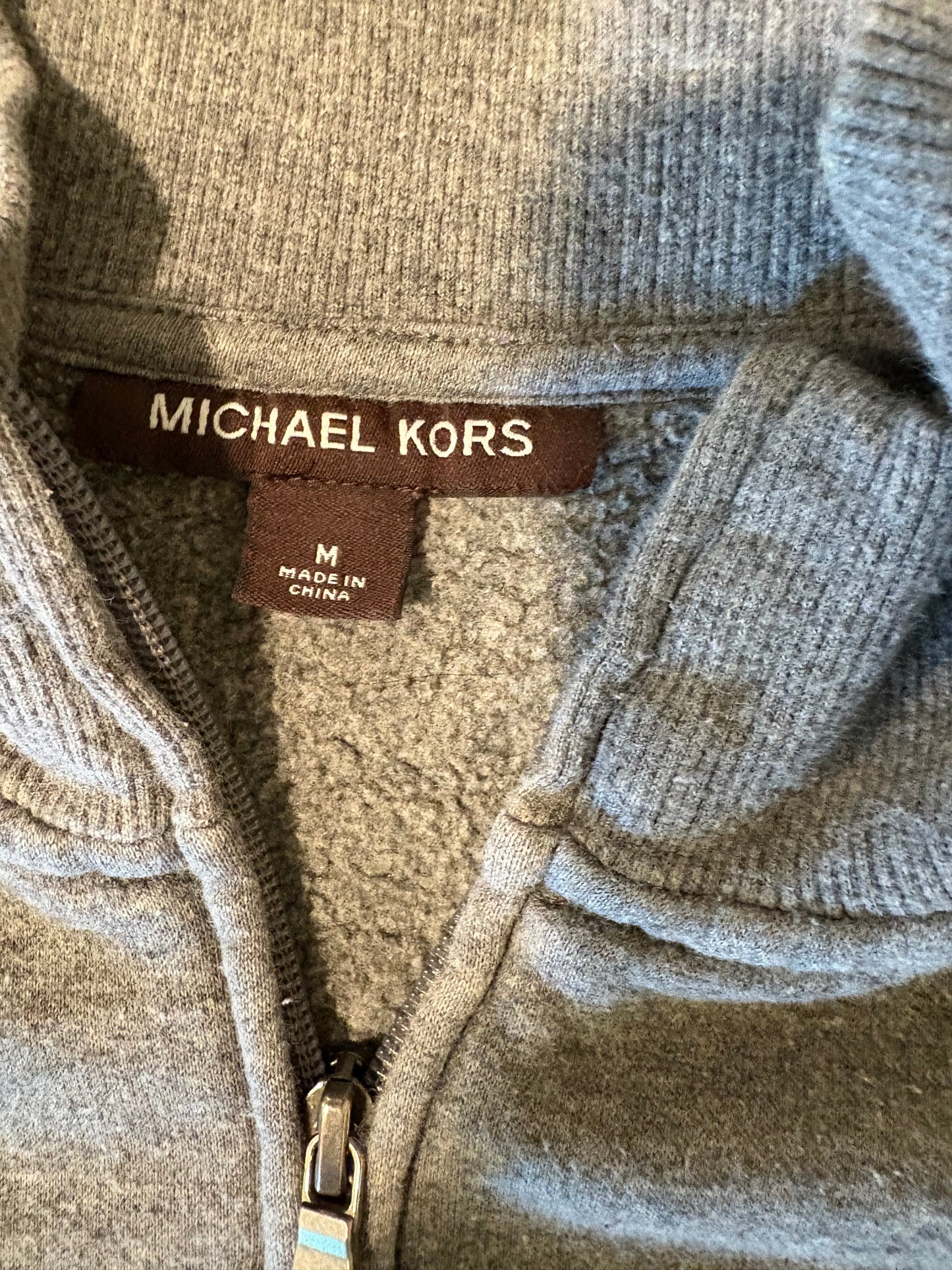 Michael Kors Full Zip Fleece Jacket Men's M Gray Logo Sweatshirt