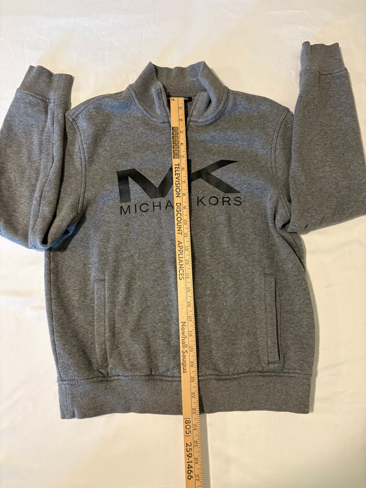 Michael Kors Full Zip Fleece Jacket Men's M Gray Logo Sweatshirt