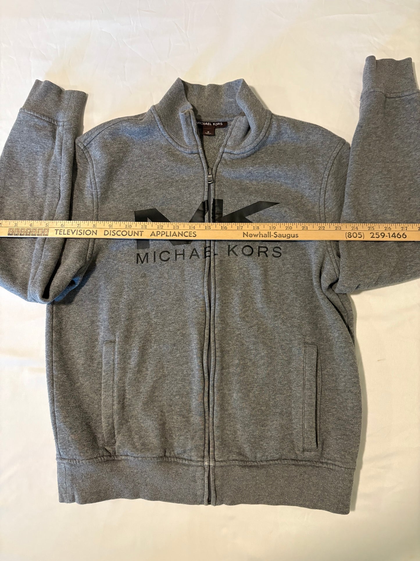 Michael Kors Full Zip Fleece Jacket Men's M Gray Logo Sweatshirt