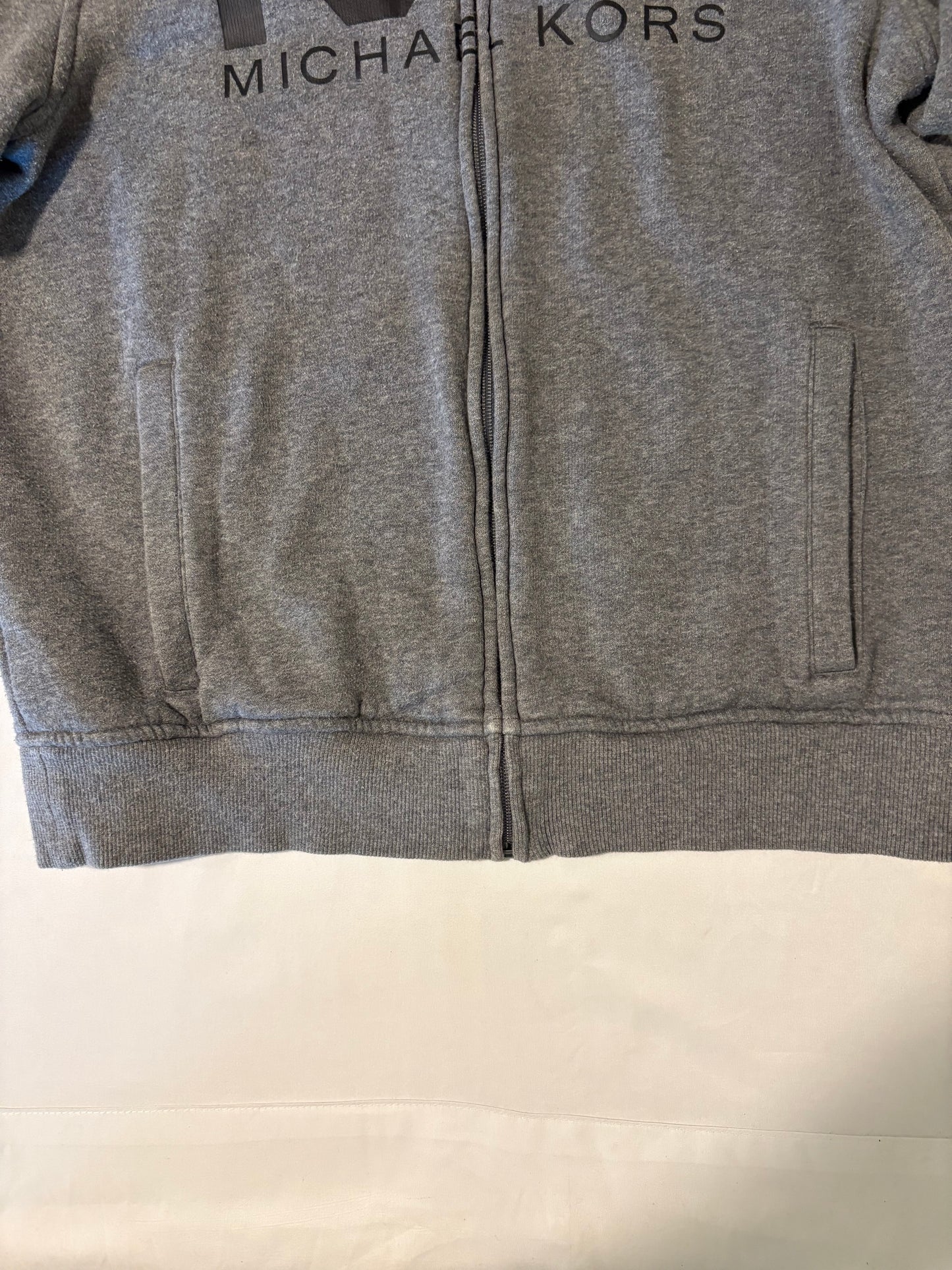 Michael Kors Full Zip Fleece Jacket Men's M Gray Logo Sweatshirt