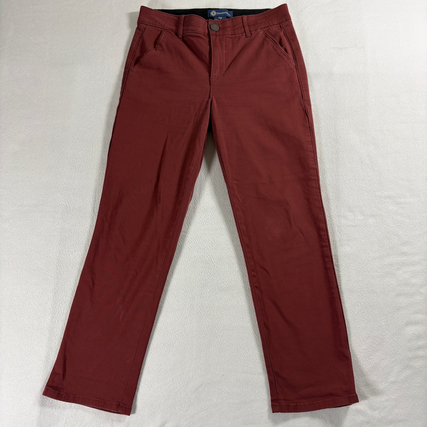 Democracy Womens 6P Petite Stretch Chino Pants Burgundy Slim Casual Work WearX