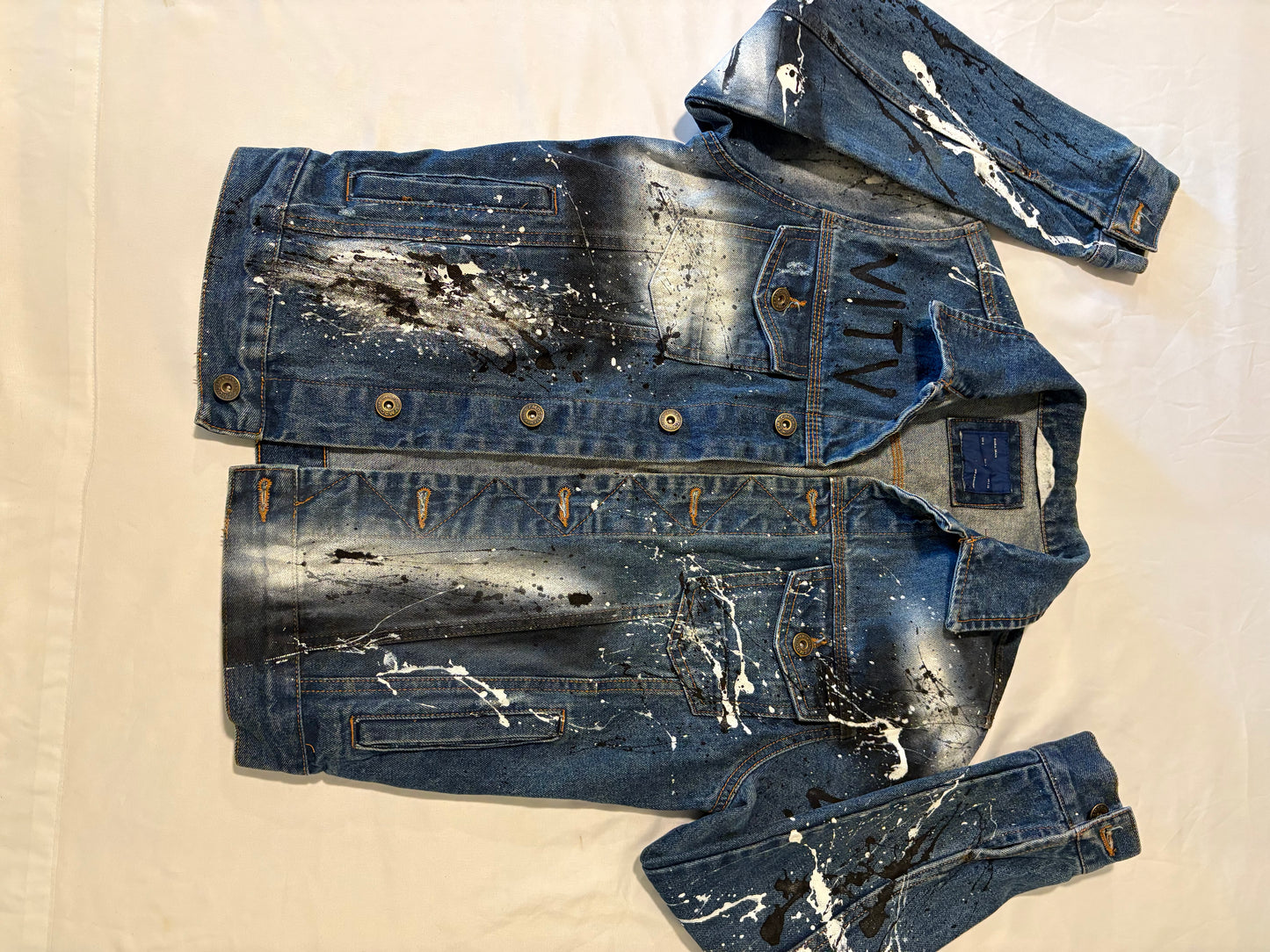 ZARA MAN Paint Splatter Denim Jacket Men's L – Blue Graffiti Streetwear Look