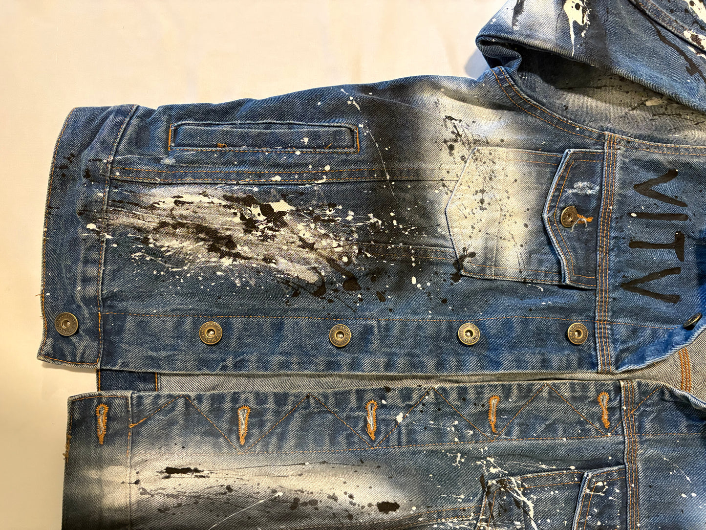 ZARA MAN Paint Splatter Denim Jacket Men's L – Blue Graffiti Streetwear Look