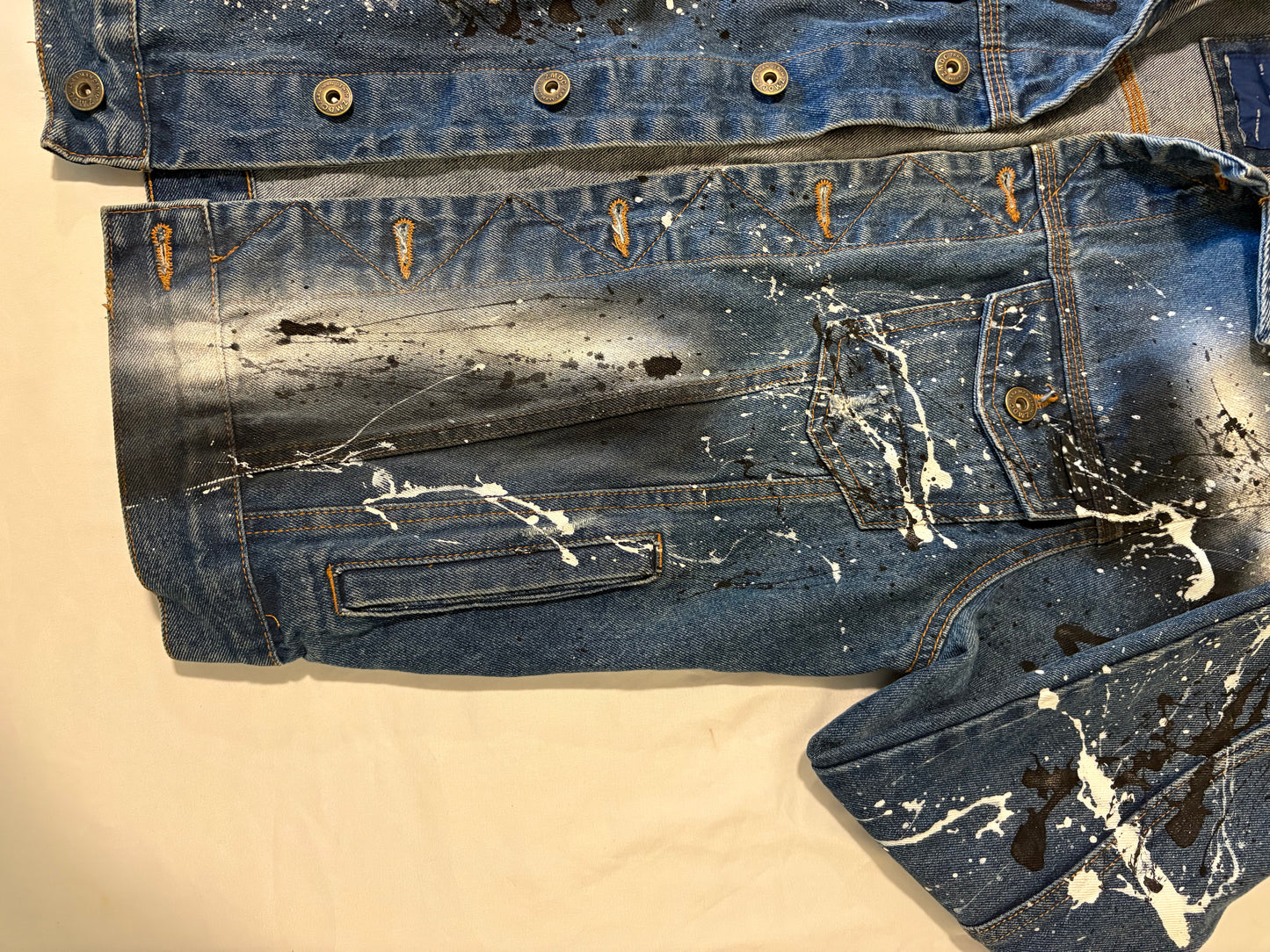 ZARA MAN Paint Splatter Denim Jacket Men's L – Blue Graffiti Streetwear Look