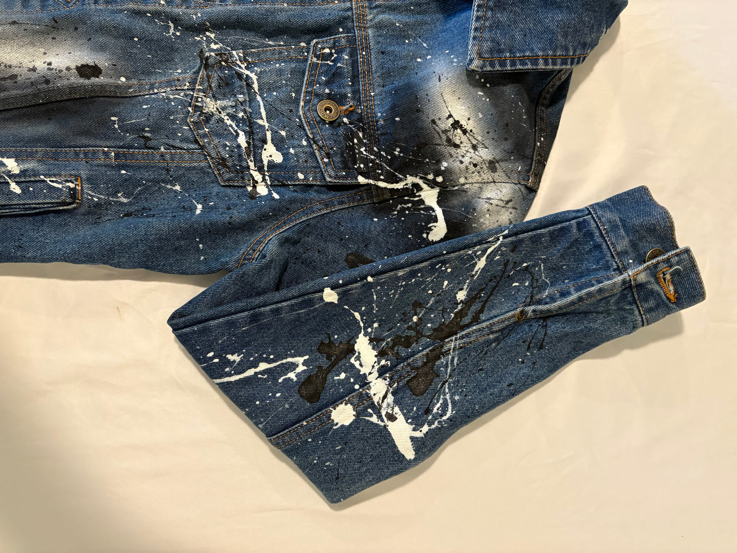 ZARA MAN Paint Splatter Denim Jacket Men's L – Blue Graffiti Streetwear Look
