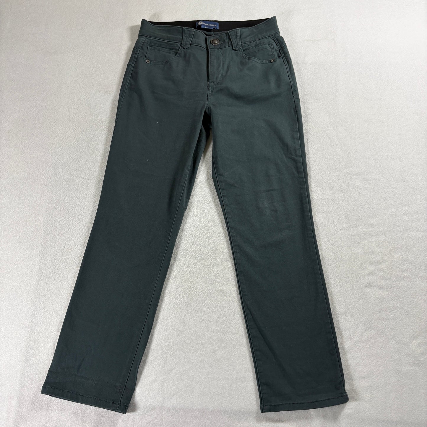 Democracy Womens 6P Petite Stretch Pants Green Slim Casual Work Office Wear Fit