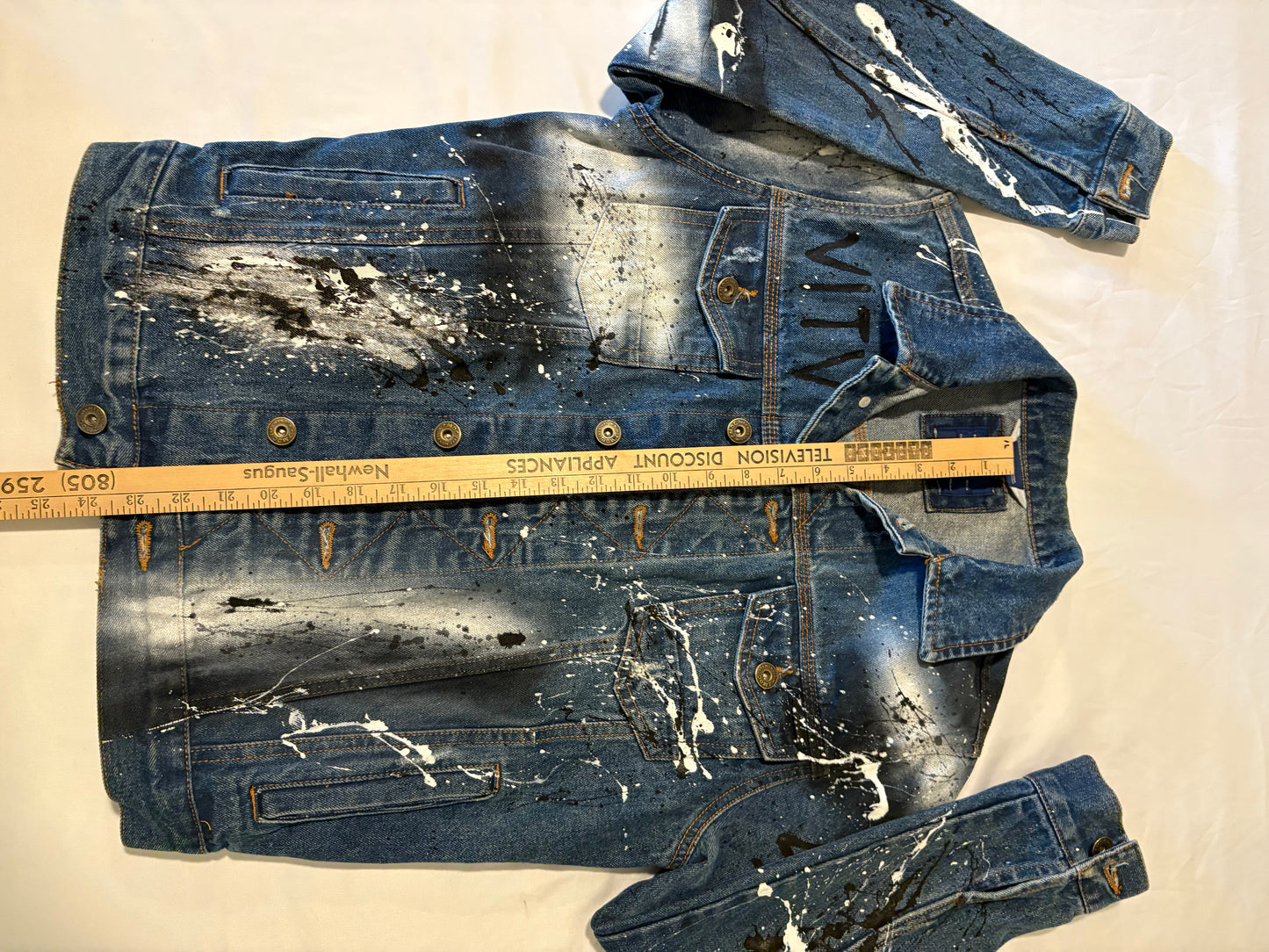 ZARA MAN Paint Splatter Denim Jacket Men's L – Blue Graffiti Streetwear Look