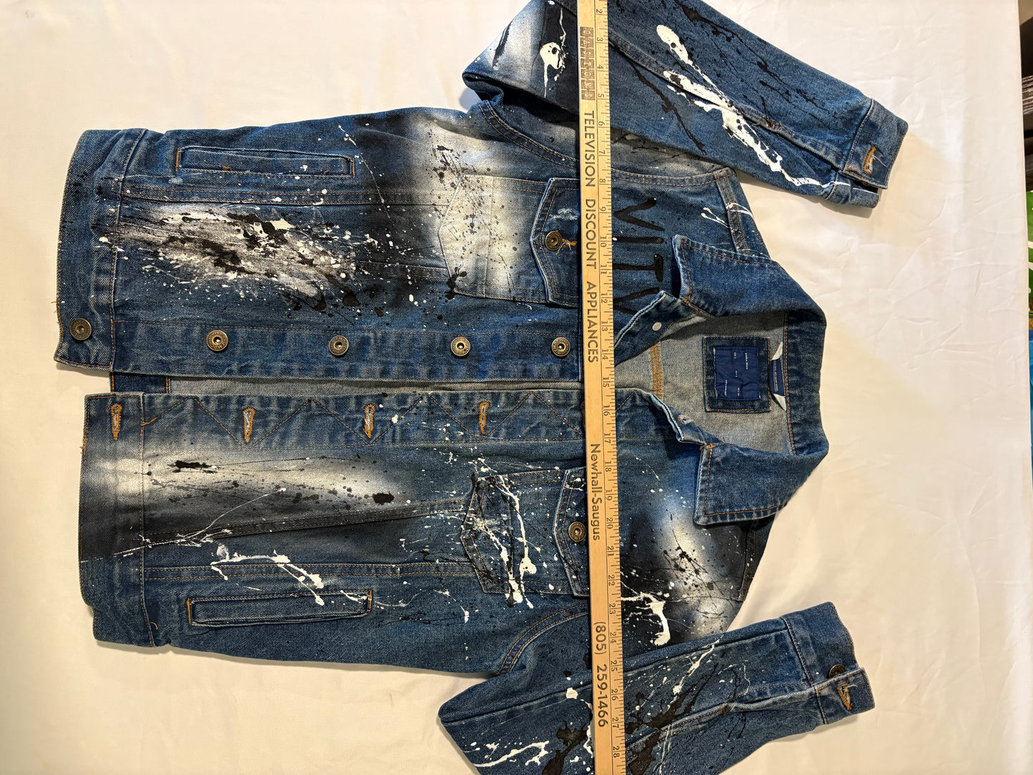 ZARA MAN Paint Splatter Denim Jacket Men's L – Blue Graffiti Streetwear Look