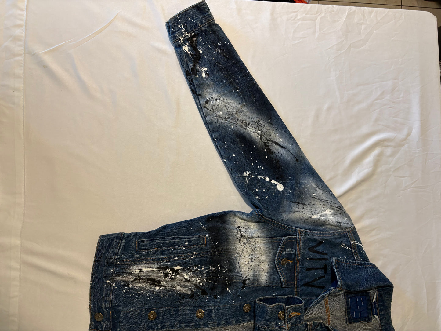 ZARA MAN Paint Splatter Denim Jacket Men's L – Blue Graffiti Streetwear Look