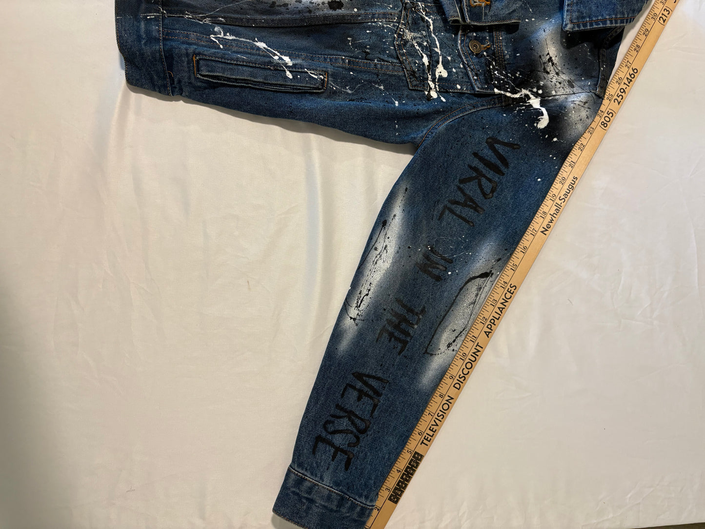 ZARA MAN Paint Splatter Denim Jacket Men's L – Blue Graffiti Streetwear Look