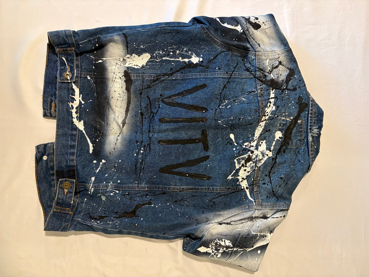 ZARA MAN Paint Splatter Denim Jacket Men's L – Blue Graffiti Streetwear Look