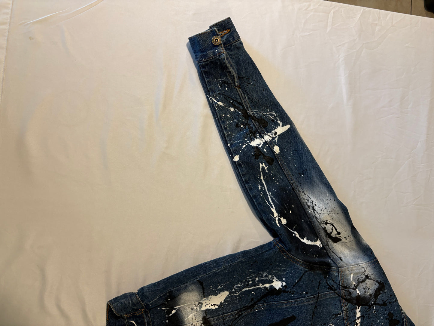 ZARA MAN Paint Splatter Denim Jacket Men's L – Blue Graffiti Streetwear Look