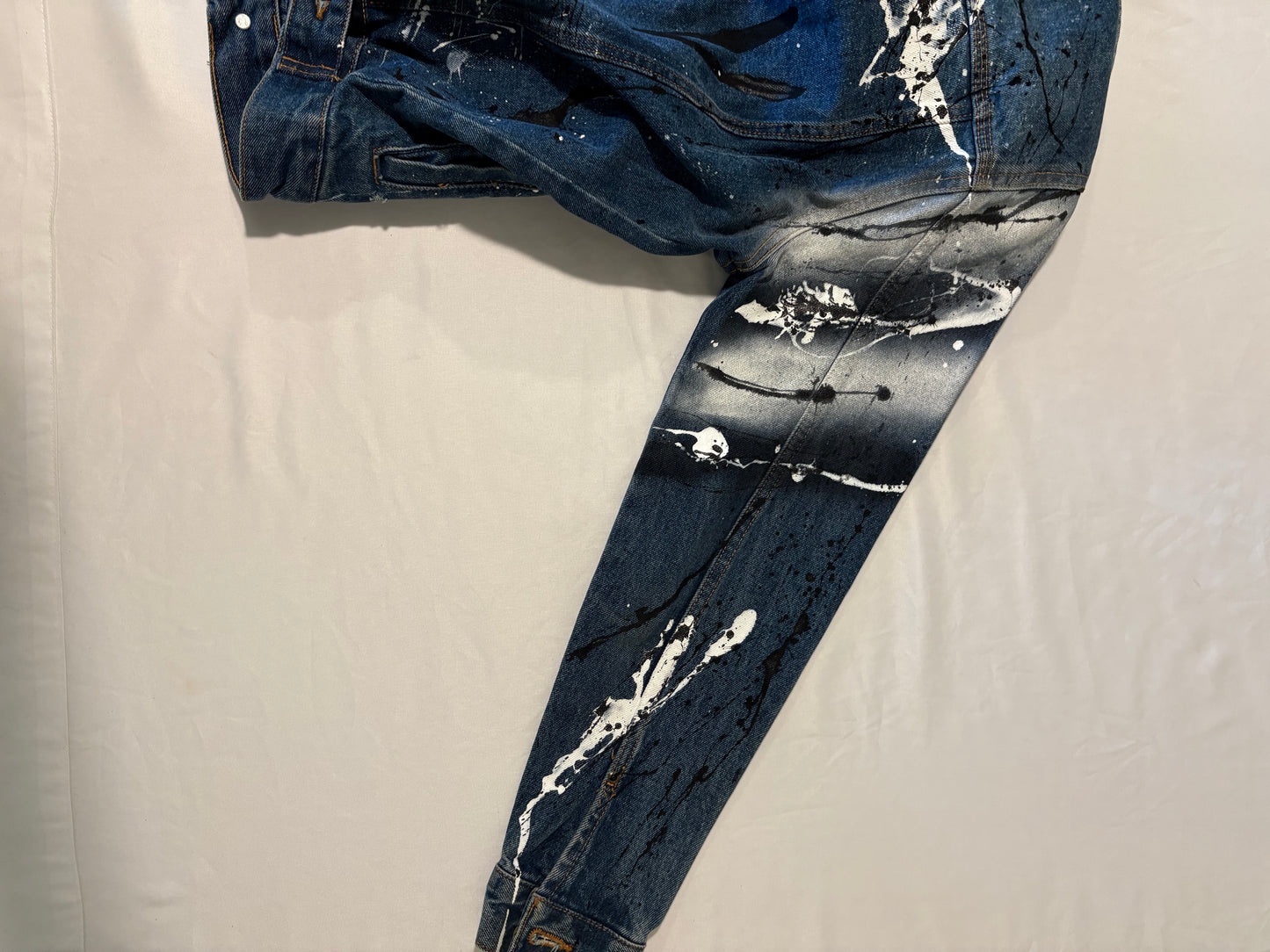 ZARA MAN Paint Splatter Denim Jacket Men's L – Blue Graffiti Streetwear Look