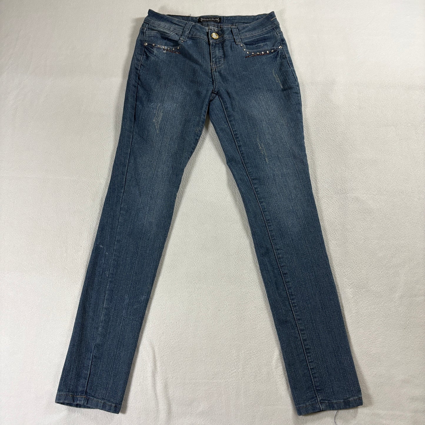 Y2K Studded Skinny Jeans Womens 9 Fits Like 28X31 Stretch Low Rise Rhinestone