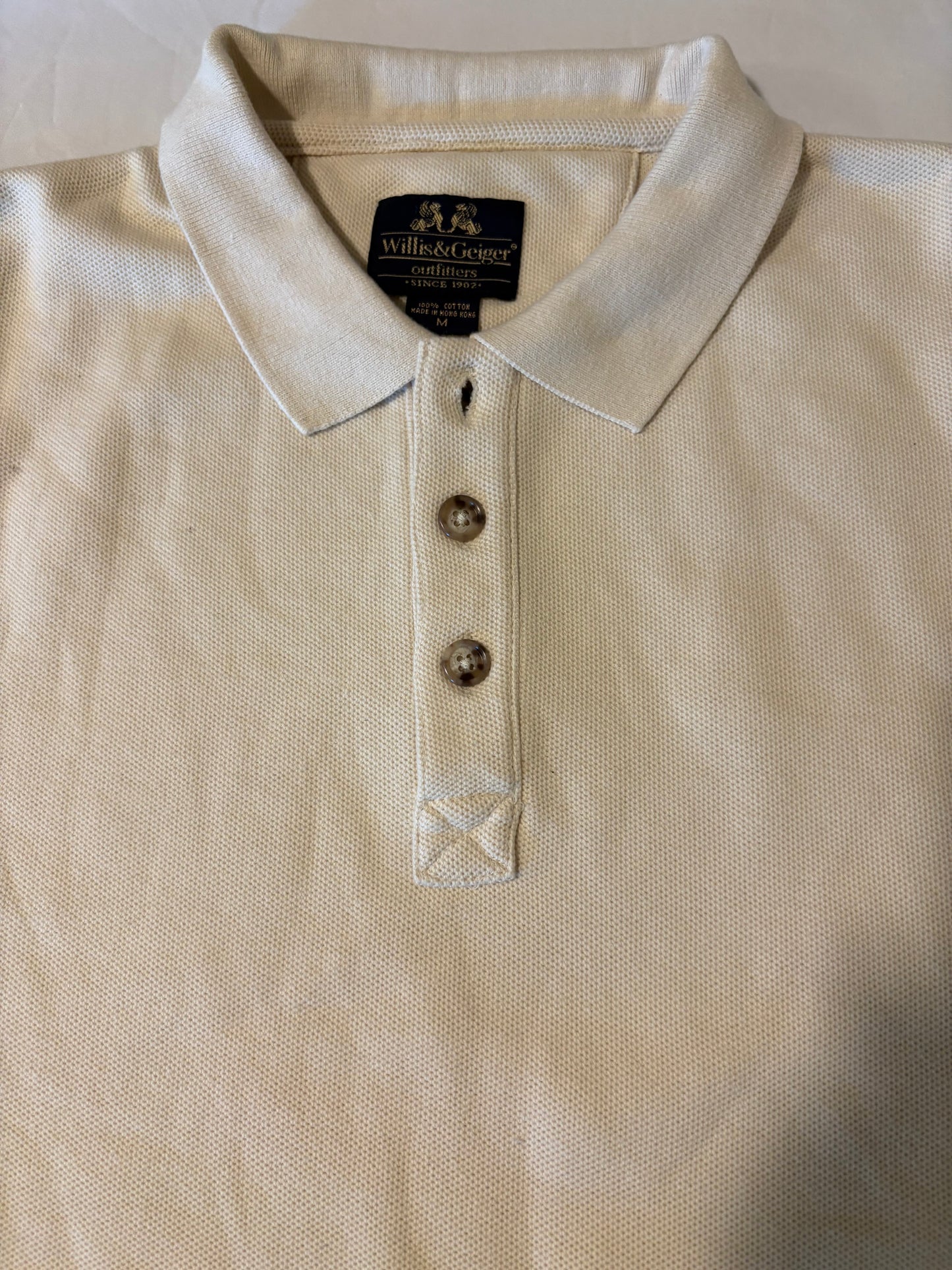 Willis & Geiger Mens M Polo Shirt Cream Embroidered Crest 100% Cotton Hong Kong